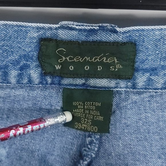 Scandia Woods Denim Cargo Utility Jeans 32S Blue Cotton Distressed Destroyed - Picture 6 of 8